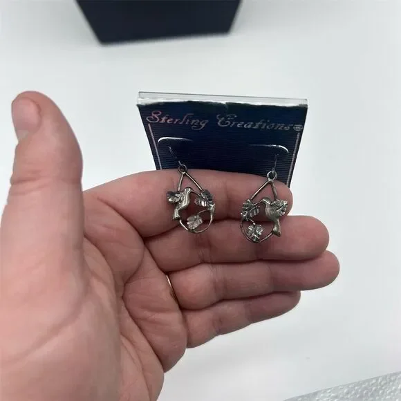 Sterling Creations Humming Bird Sterling Silver Dangle Drop Earrings - Picture 2 of 3